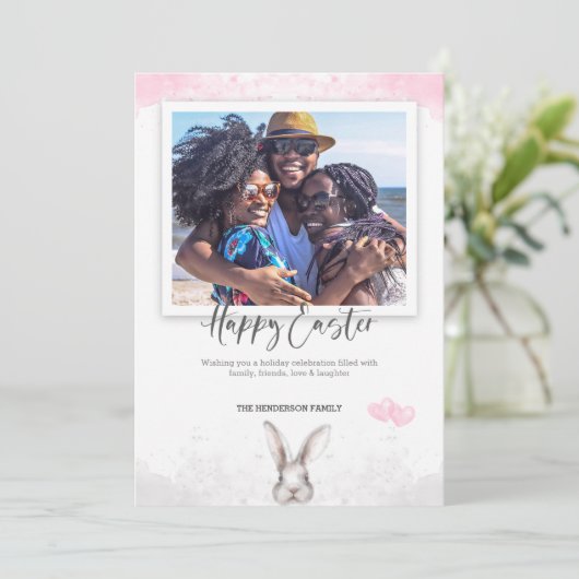 ハッピーイースター写真水色 カード (スタンド正面)