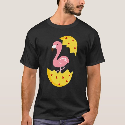 ハッピーイースター卵かわいいフラミンゴアパレル卵狩りFa Tシャツ (正面)