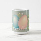ハッピーイースター卵と春の花ソフトブルー コーヒーマグカップ (中央)