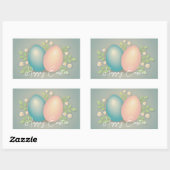 ハッピーイースター卵と春の花ソフトブルー 長方形シール (シート)