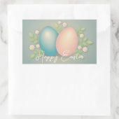 ハッピーイースター卵と春の花ソフトブルー 長方形シール (バッグ)