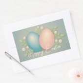 ハッピーイースター卵と春の花ソフトブルー 長方形シール (封筒)