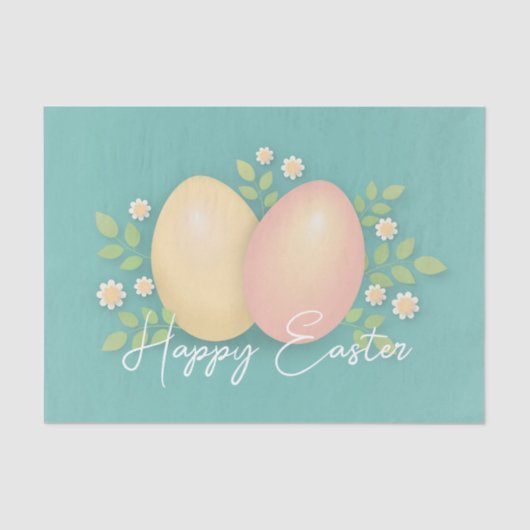 ハッピーイースター卵と花ソフトブルー 薄葉紙 (正面)