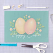 ハッピーイースター卵と花ソフトブルー 薄葉紙 (クラフト)