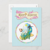 ハッピーイースター卵と蝶オンブルーストライプズ シーズンポストカード (正面/裏面)