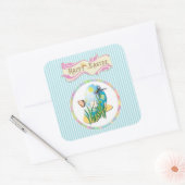 ハッピーイースター卵と蝶オンブルーストライプズ スクエアシール (封筒)