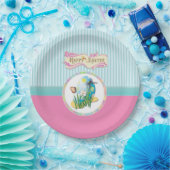 ハッピーイースター卵と蝶オンブルーストライプズ ペーパープレート (パーティー)