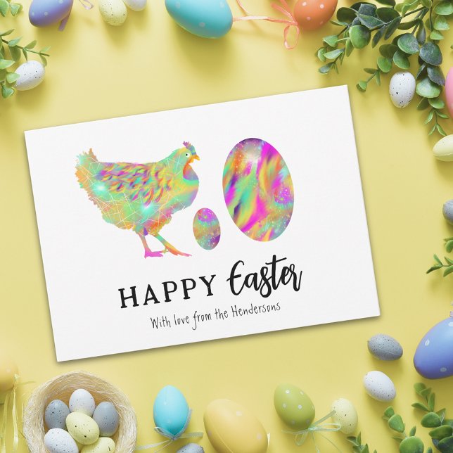 ハッピーイースター卵と鶏の水彩予算 (Personalized happy easter colorful watercolor cute chicken Easter eggs budget holiday greetings card)