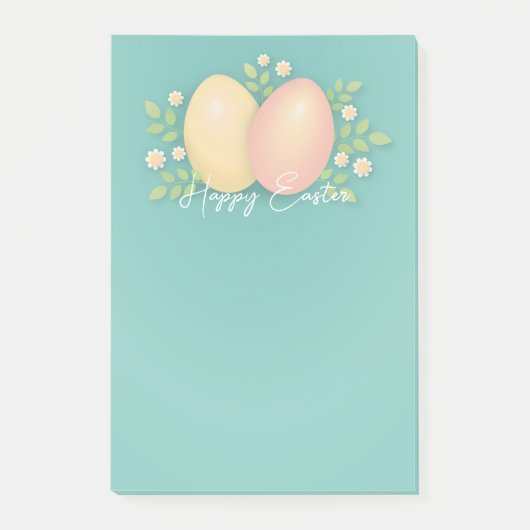 ハッピーイースター卵のソフトブルーフローラデザイン ポストイット (正面)