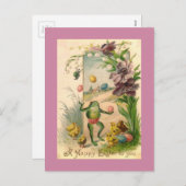 ハッピーイースター卵の雛を使ったジャグリングカエル シーズンポストカード (正面/裏面)