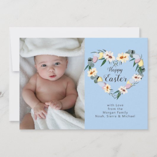 ハッピーイースター卵リース | 家族の写真 シーズンカード (正面)