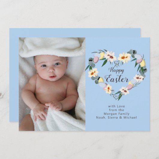 ハッピーイースター卵リース | 家族の写真 シーズンカード (正面/裏面)