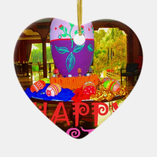 ハッピーイースター卵春用センターピース セラミックオーナメント (正面)