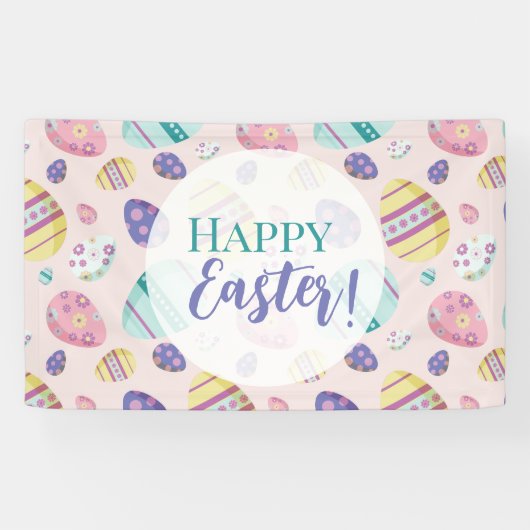 ハッピーイースター卵狩りパステルカラフルテル 横断幕 (横)