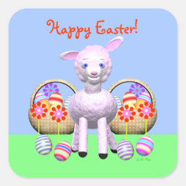 ハッピーイースター子羊とイースターエッグ スクエアシール