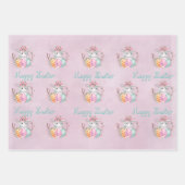 ハッピーイースター子羊と卵オンピンク ラッピングペーパーシート (正面)