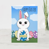 ハッピーイースター孫娘かわいいバニーWIthエッグ シーズンカード (正面)