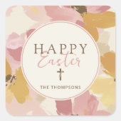 ハッピーイースター宗教モダンピンクフローラ スクエアシール (正面)