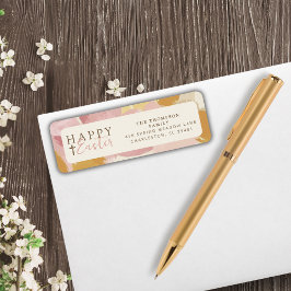 ハッピーイースター宗教モダンピンクフローラ ラベル