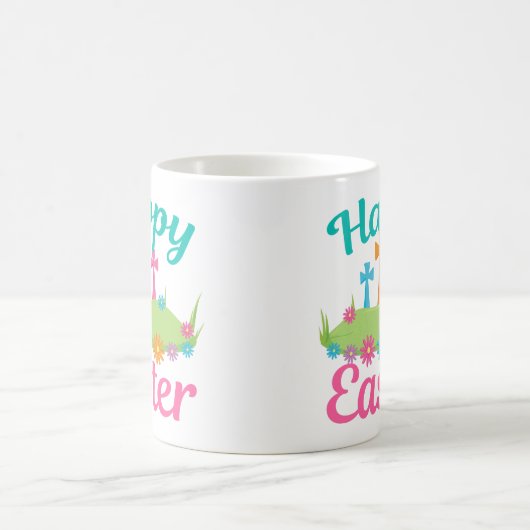 ハッピーイースター宗教十字型かわいい花 コーヒーマグカップ (中央)