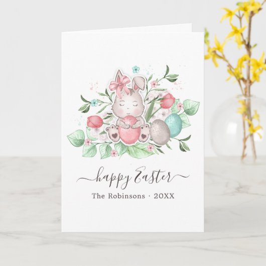 ハッピーイースター家族の写真の挨拶 カード (黄色い花)