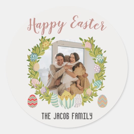 ハッピーイースター家族,幸せな家族1枚の写真 ラウンドシール (正面)