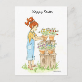 ハッピーイースター小さな女の子はがき シーズンポストカード