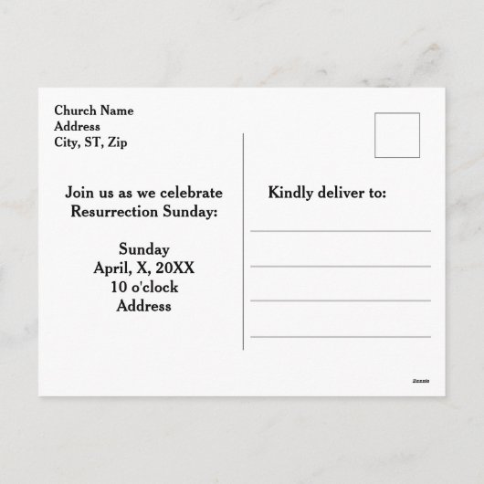 ハッピーイースター彼はクロス教会のサービスを復活 シーズンポストカード (裏面)