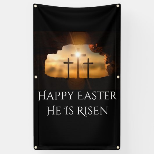 ハッピーイースター彼は三十字架を起こした 横断幕 (縦)