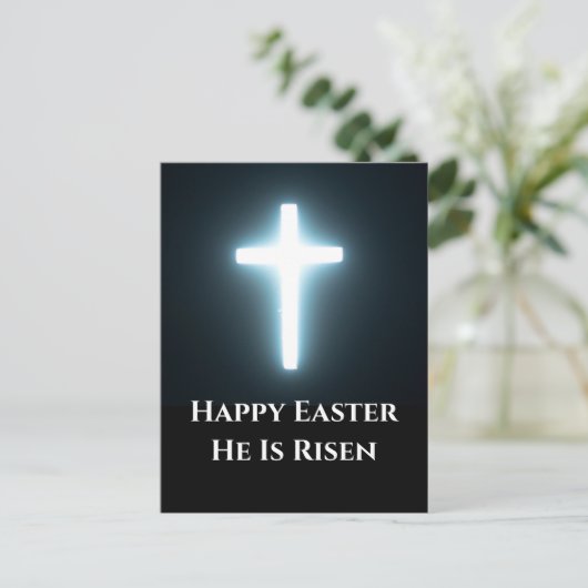 ハッピーイースター彼は白い十字を立ち上げた シーズンポストカード (スタンド正面)