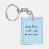 ハッピーイースター彼は聖書のライトブルーを復活させた キーホルダー (正面左)