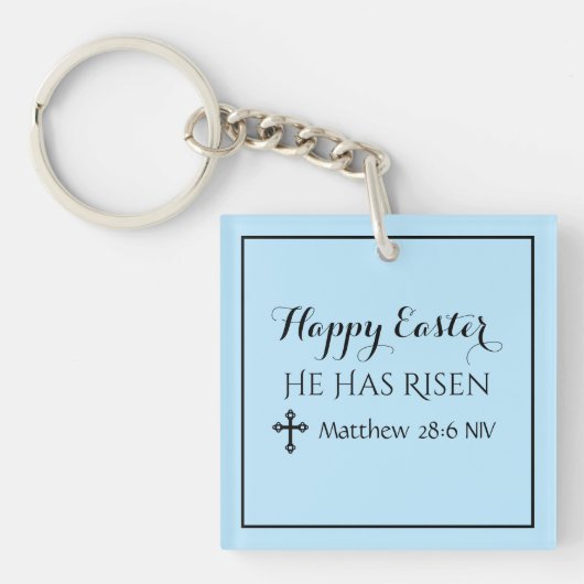 ハッピーイースター彼は聖書のライトブルーを復活させた キーホルダー (正面)