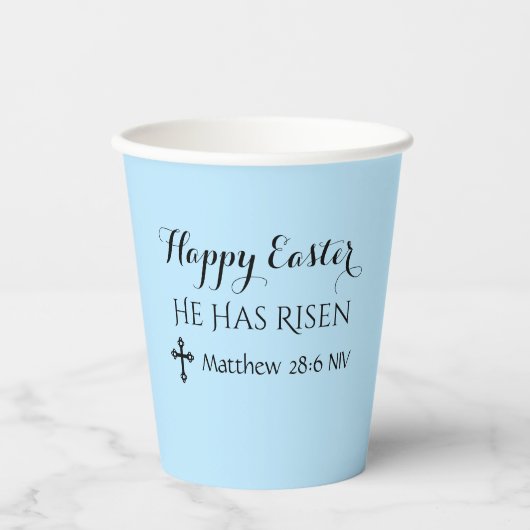 ハッピーイースター彼は聖書のライトブルーを復活させた 紙コップ (正面)
