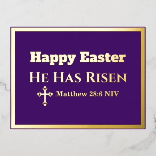 ハッピーイースター彼は聖書の節パープルを復活させ王室のた 箔シーズンポストカード (正面)