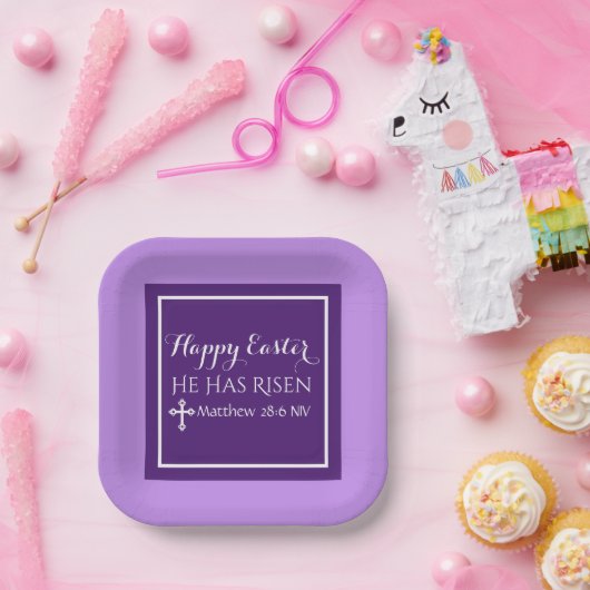 ハッピーイースター彼は聖書の聖句パープルを復活させた ペーパープレート (パーティー)