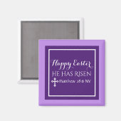 ハッピーイースター彼は聖書の聖句パープルを復活させた マグネット (正面/裏面)