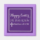ハッピーイースター彼は聖書の聖句パープルを復活させた マグネット (正面)