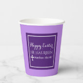 ハッピーイースター彼は聖書の聖句パープルを復活させた 紙コップ (裏面)