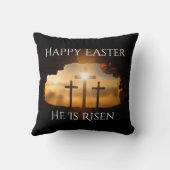 ハッピーイースター彼は3つの十字の休日を復活している クッション (裏面)