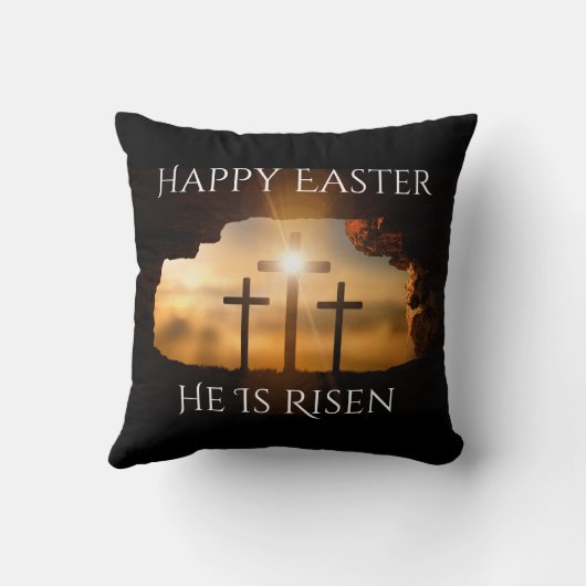 ハッピーイースター彼は3つの十字の休日を復活している クッション (裏面)