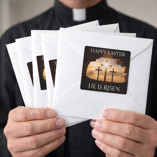 ハッピーイースター彼は3つの十字の休日を復活している スクエアシール