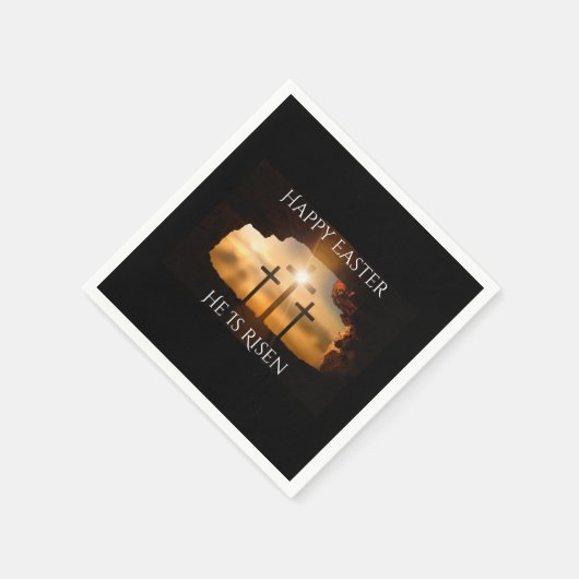 ハッピーイースター彼は3つの十字の休日を復活している スタンダードカクテルナプキン (角)