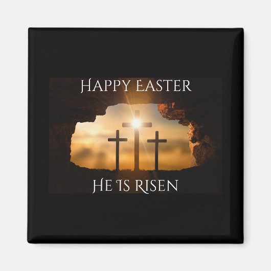 ハッピーイースター彼は3つの十字の休日を復活している マグネット (正面)