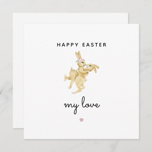 ハッピーイースター愛かわいいうさぎバニーカップル シーズンカード (正面/裏面)