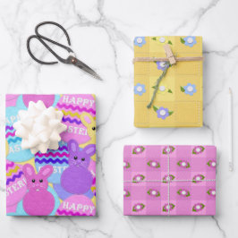 ハッピーイースター感じルックバンの卵とパターン ラッピングペーパーシート