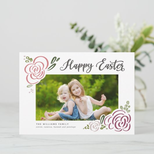ハッピーイースター手描きワイルドフラワーカラフル写真 シーズンカード (スタンド正面)