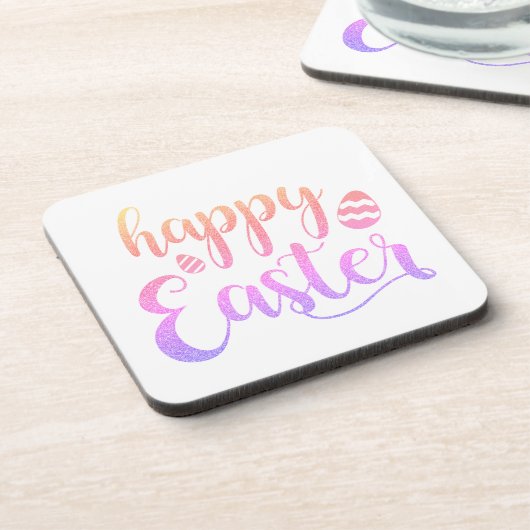 ハッピーイースター数々の色のイースター卵タイポグラフィ コースター (左側)