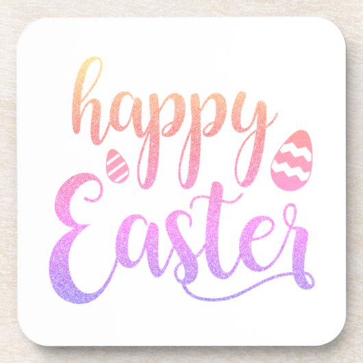 ハッピーイースター数々の色のイースター卵タイポグラフィ コースター (正面)