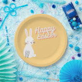 ハッピーイースター文字とバニーオレンジ ペーパープレート (パーティー)
