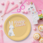 ハッピーイースター文字とバニーオレンジ ペーパープレート (パーティー)